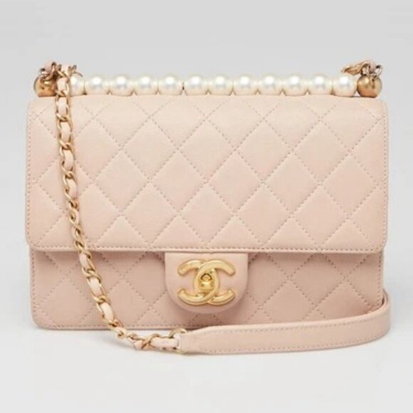 Chanel Pink Quilted Lambskin Leather Small Chic Pearls Flap Bag - Picture 1 of 10